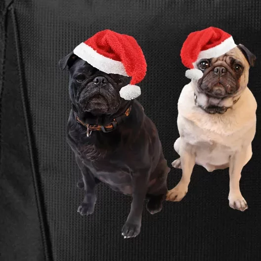 Cute Pugs Santa Hats Funny Dog Portrait Image Christmas Pug Gift City Backpack