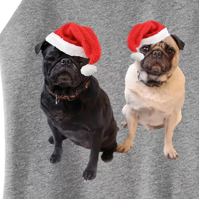 Cute Pugs Santa Hats Funny Dog Portrait Image Christmas Pug Gift Women’s Perfect Tri Rocker Tank