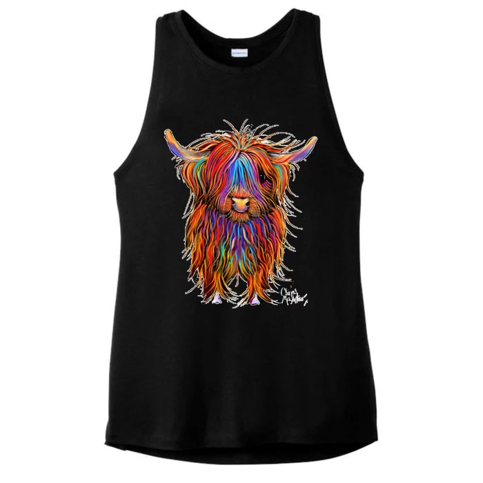 Cow Print Scottish Highland  Pumphrey  By Shirley Macarthur Ladies Tri-Blend Wicking Tank