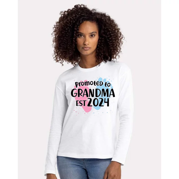 Cute Promoted To Grandma Est 2024 Womens Cotton Relaxed Long Sleeve T-Shirt