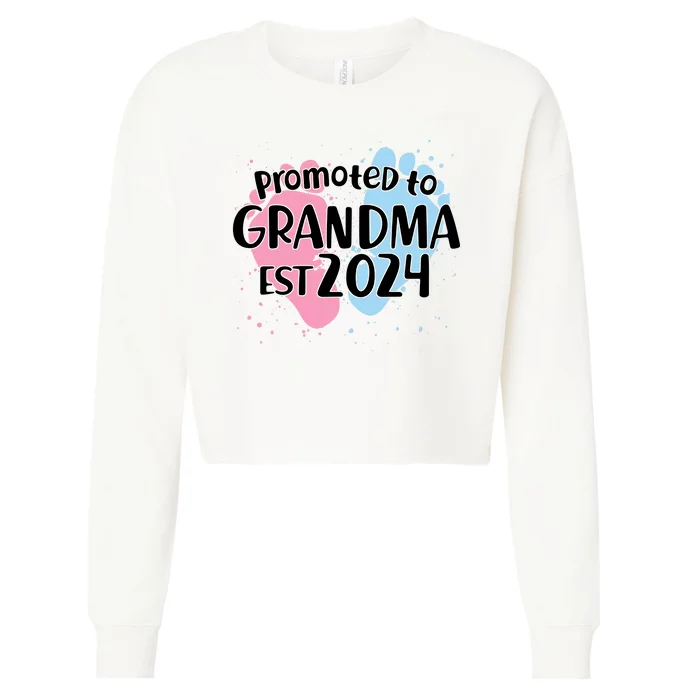 Cute Promoted To Grandma Est 2024 Cropped Pullover Crew