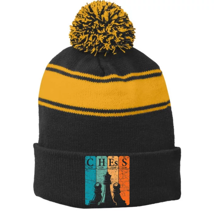 Chess Periodic Table Elements Nerd Chess Player Vintage Stripe Pom Pom Beanie