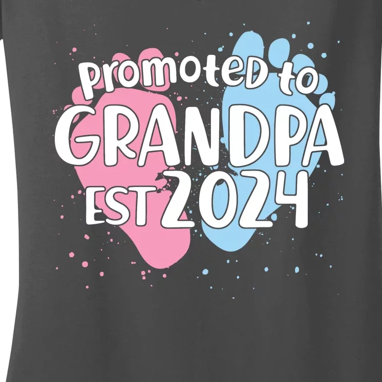 Cute Promoted To Grandpa Est 2024 Women's V-Neck T-Shirt