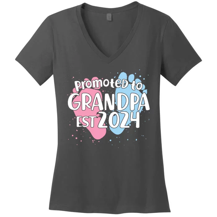 Cute Promoted To Grandpa Est 2024 Women's V-Neck T-Shirt