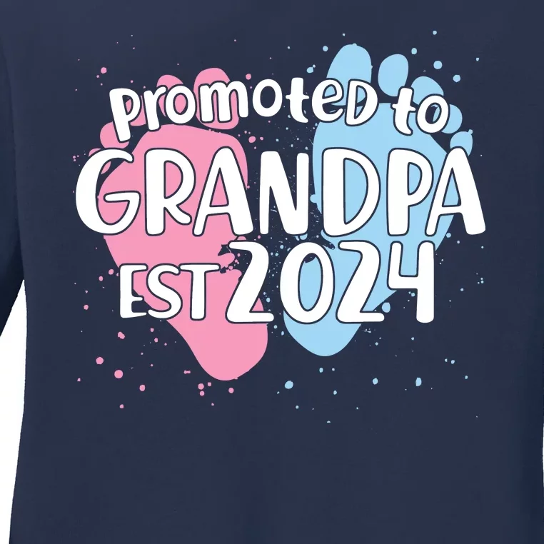 Cute Promoted To Grandpa Est 2024 Ladies Long Sleeve Shirt