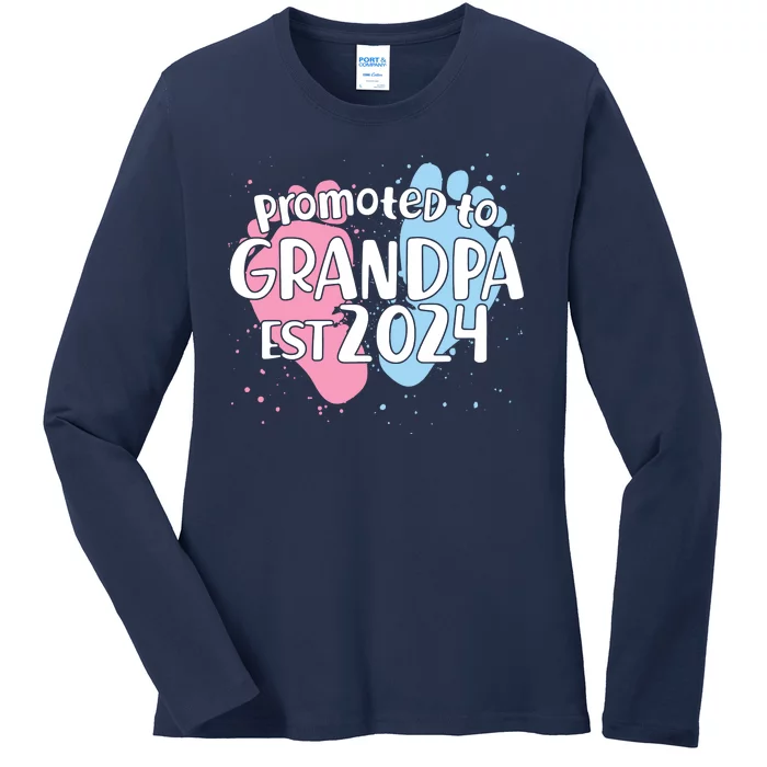 Cute Promoted To Grandpa Est 2024 Ladies Long Sleeve Shirt