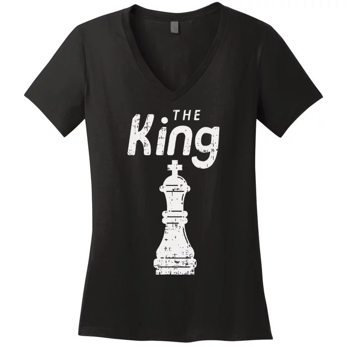 Chess Piece The King Halloween Matching Costume Women's V-Neck T-Shirt