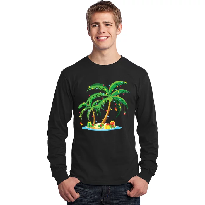 Christmas Palm Tree Tropical Xmas Gift Coconut Lights Pajama Long Sleeve Shirt