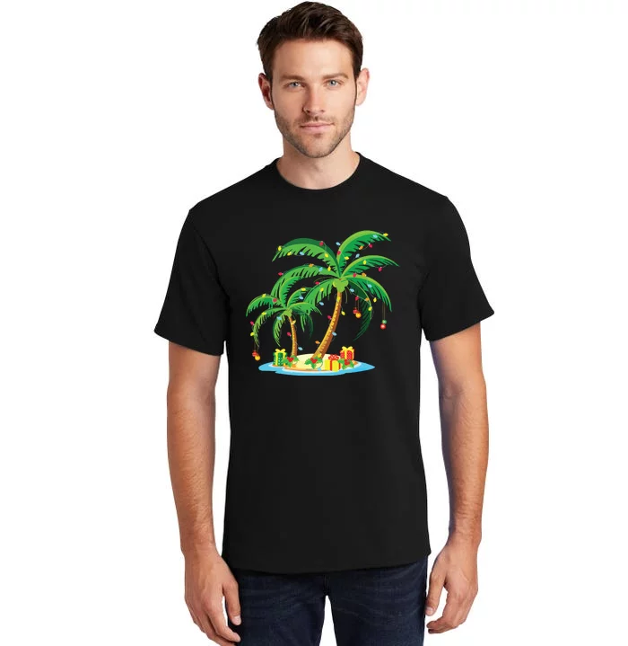 Christmas Palm Tree Tropical Xmas Gift Coconut Lights Pajama Tall T-Shirt