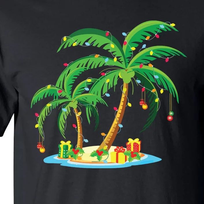 Christmas Palm Tree Tropical Xmas Gift Coconut Lights Pajama Tall T-Shirt