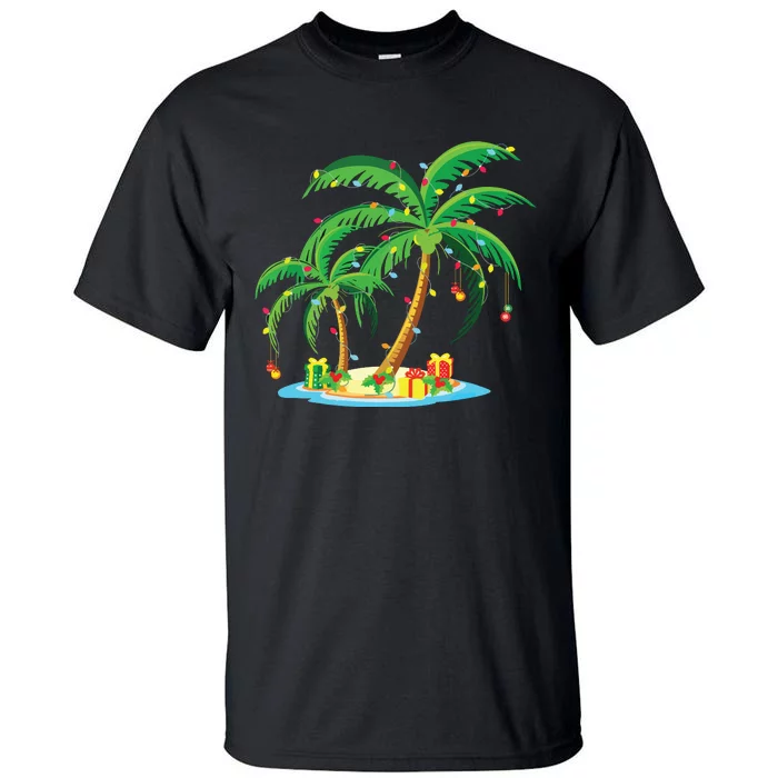 Christmas Palm Tree Tropical Xmas Gift Coconut Lights Pajama Tall T-Shirt