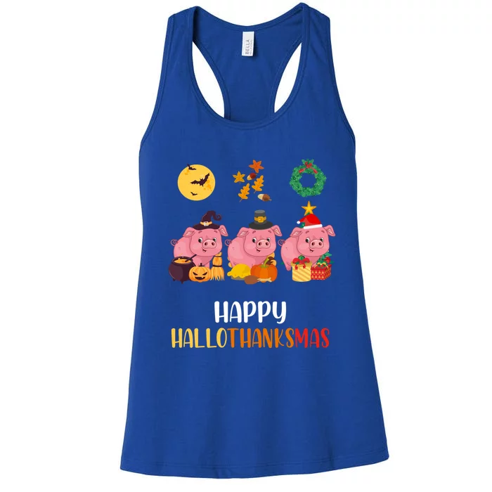 Cute Pig Thanksgiving Christmas Pig Happy Hallothanksmas Pig Meaningful Gift Women's Racerback Tank