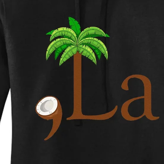 Coconut Palm Tree Comma + La Kamala Harris President 2024 Gift Women's Pullover Hoodie