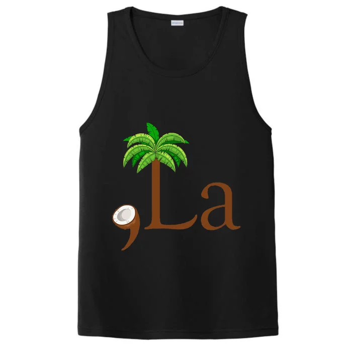 Coconut Palm Tree Comma + La Kamala Harris President 2024 Gift Performance Tank