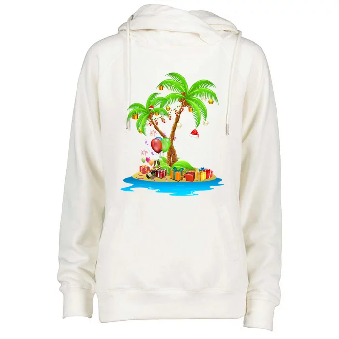 Christmas Palm Tree Tropical Xmas Coconut Matching Family Gift Womens Funnel Neck Pullover Hood