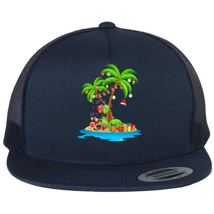 Christmas Palm Tree Tropical Xmas Coconut Matching Family Gift Flat Bill Trucker Hat