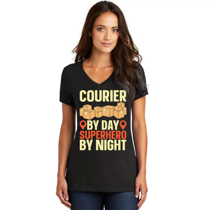 Courier Parcel Transport Messenger Package Delivery Courier Women's V-Neck T-Shirt