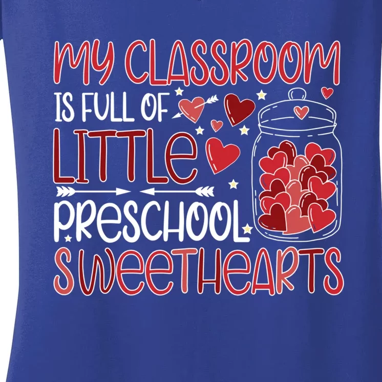 Cute Preschool Teacher Valentines Day Preschool Teaching Gift Women's V-Neck T-Shirt