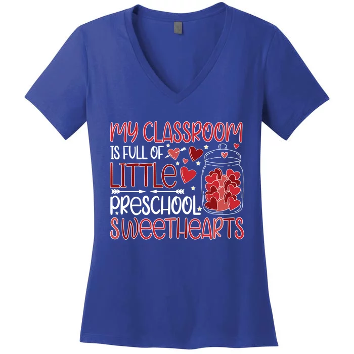 Cute Preschool Teacher Valentines Day Preschool Teaching Gift Women's V-Neck T-Shirt