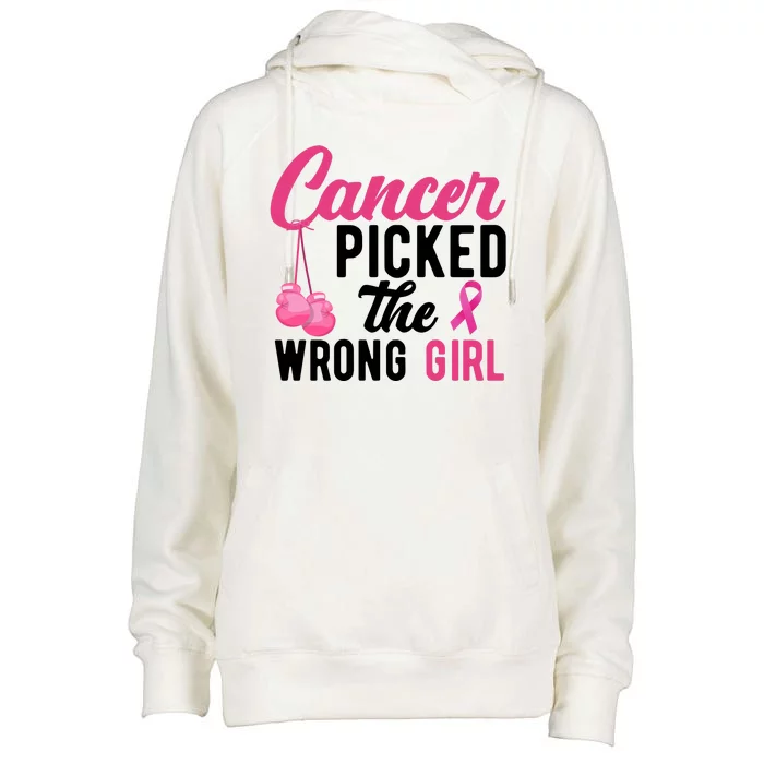 Cancer Picked The Wrong Girl Pink Ribbon Womens Funnel Neck Pullover Hood