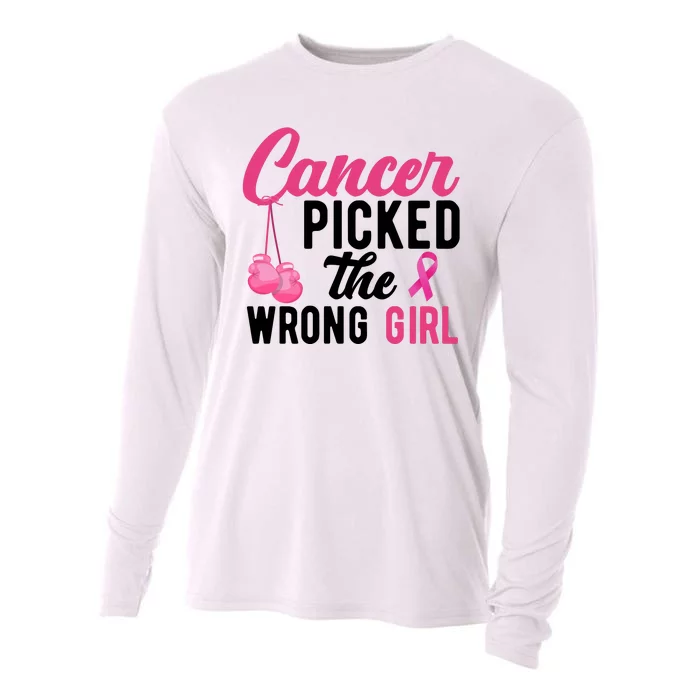 Cancer Picked The Wrong Girl Pink Ribbon Cooling Performance Long Sleeve Crew