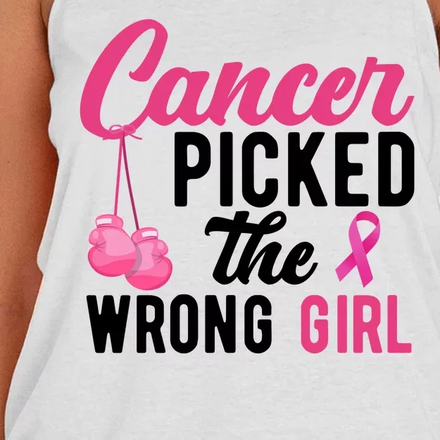 Cancer Picked The Wrong Girl Pink Ribbon Women's Knotted Racerback Tank