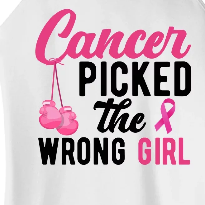 Cancer Picked The Wrong Girl Pink Ribbon Women’s Perfect Tri Rocker Tank