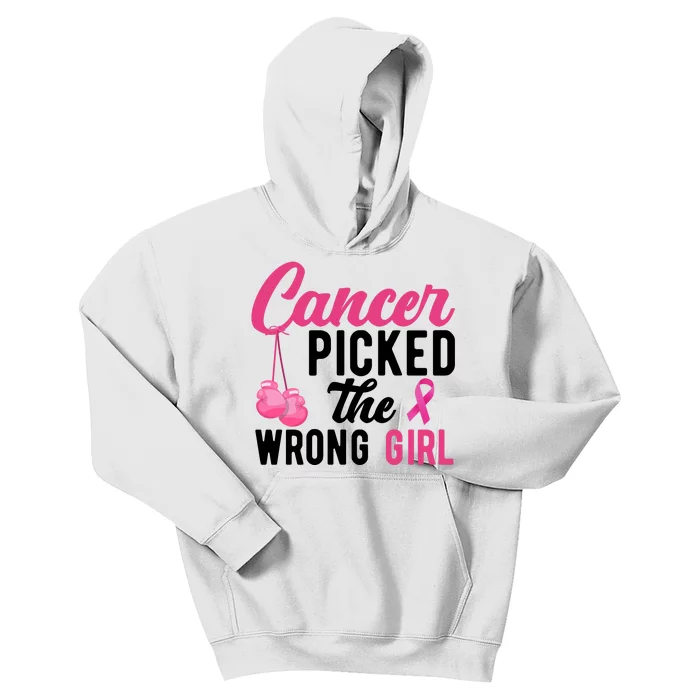 Cancer Picked The Wrong Girl Pink Ribbon Kids Hoodie