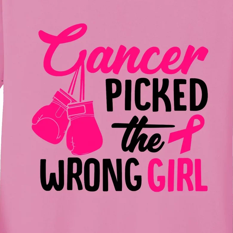 Cancer Picked The Wrong Breast Cancer Awareness Gift Kids Long Sleeve Shirt