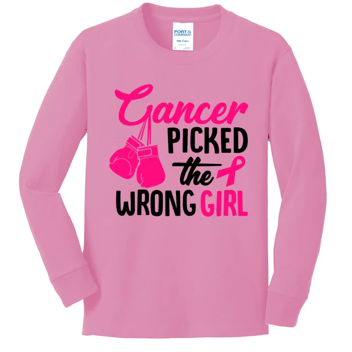 Cancer Picked The Wrong Breast Cancer Awareness Gift Kids Long Sleeve Shirt