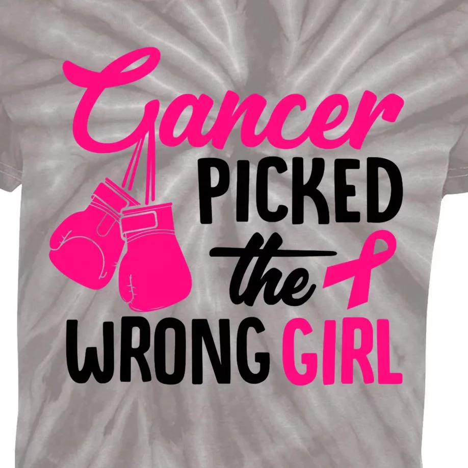 Cancer Picked The Wrong Breast Cancer Awareness Gift Kids Tie-Dye T-Shirt