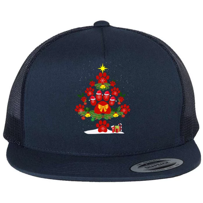 Christmas Paw Tree Cute Funny Cat Lover Dog Lover Christmas Gift Flat Bill Trucker Hat