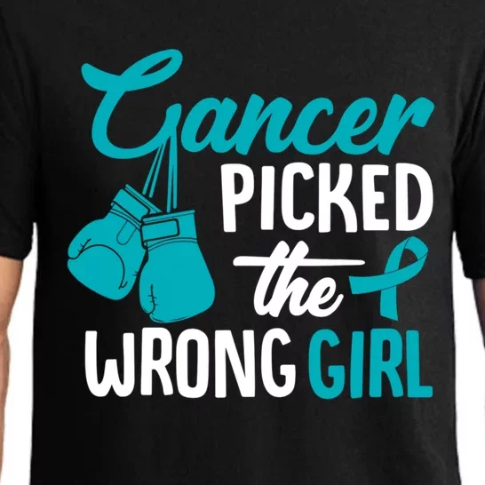 Cancer Picked The Wrong Teal Ovarian Cancer Awareness Gift Pajama Set