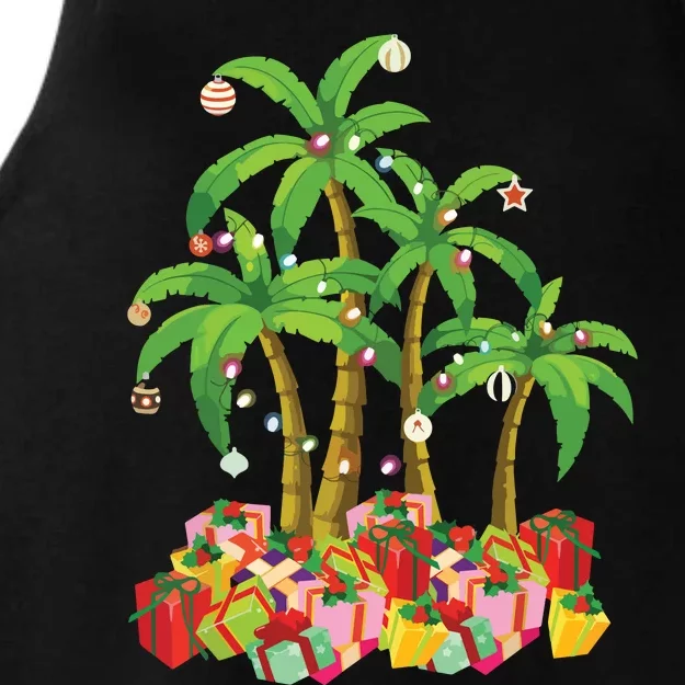 Christmas Palm Tree Tropical Xmas Coconut Lights Ladies Tri-Blend Wicking Tank