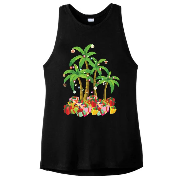 Christmas Palm Tree Tropical Xmas Coconut Lights Ladies Tri-Blend Wicking Tank