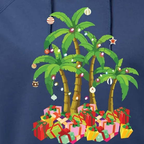 Christmas Palm Tree Tropical Xmas Coconut Lights Performance Fleece Hoodie