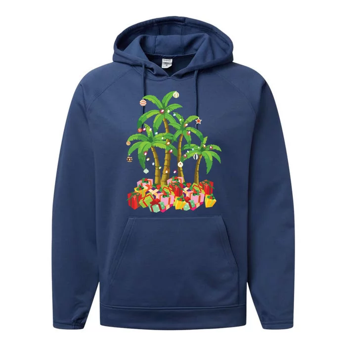 Christmas Palm Tree Tropical Xmas Coconut Lights Performance Fleece Hoodie