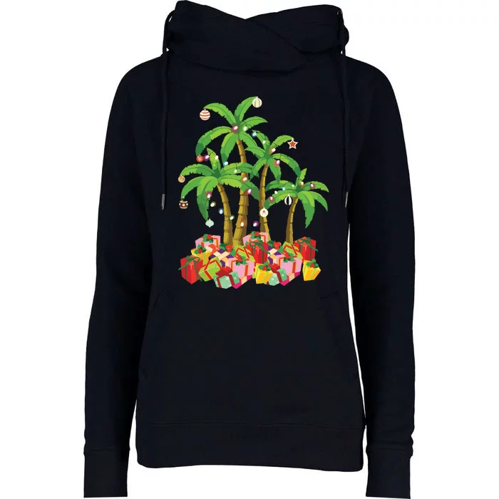 Christmas Palm Tree Tropical Xmas Coconut Lights Womens Funnel Neck Pullover Hood