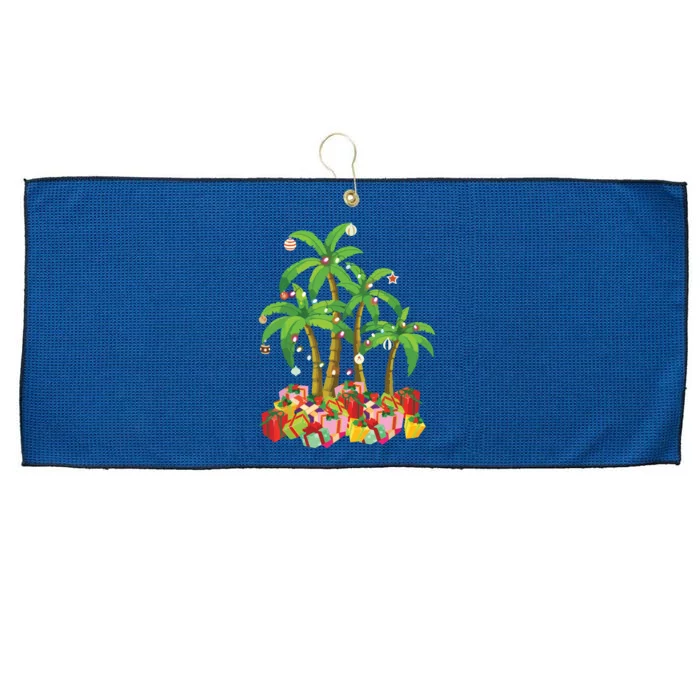 Christmas Palm Tree Tropical Xmas Coconut Lights Large Microfiber Waffle Golf Towel