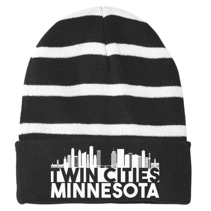 City Pride Twin Cities Minnesota Residents Tourist Souvenir Striped Beanie with Solid Band