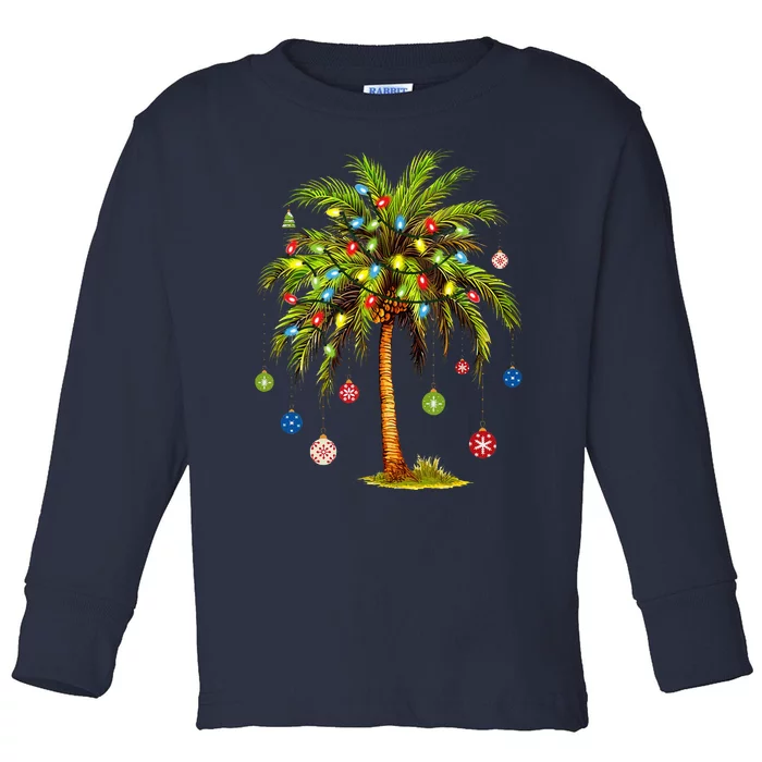 Christmas Palm Tree Light Hawaiian Tropical Xmas Toddler Long Sleeve Shirt