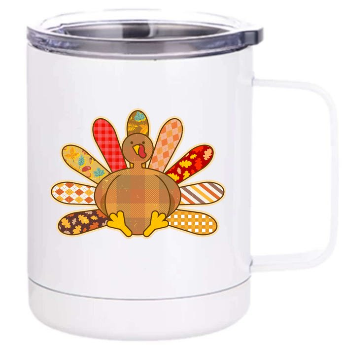 Cute Pattern Thanksgiving Turkey Front & Back 12oz Stainless Steel Tumbler Cup