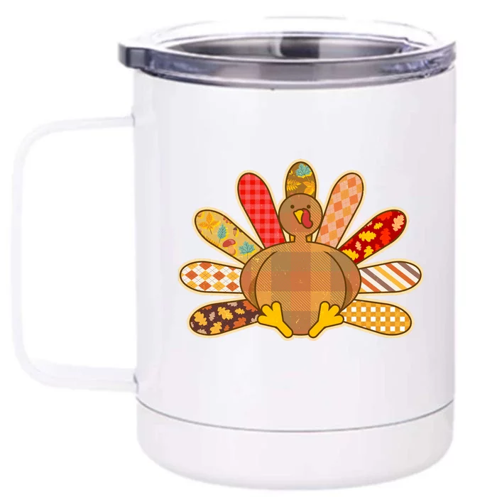 Cute Pattern Thanksgiving Turkey Front & Back 12oz Stainless Steel Tumbler Cup