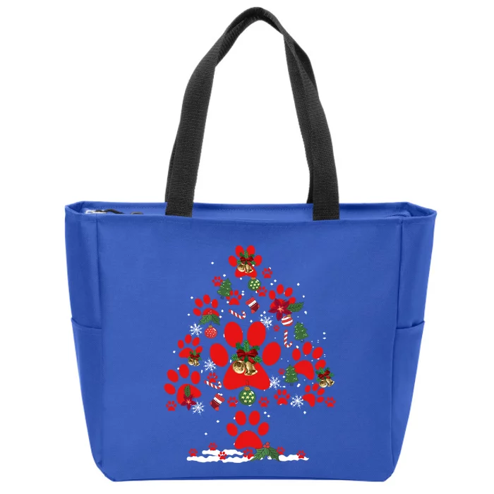 Christmas Paw Tree Funny Puppy Lover Dog Person Gift Zip Tote Bag