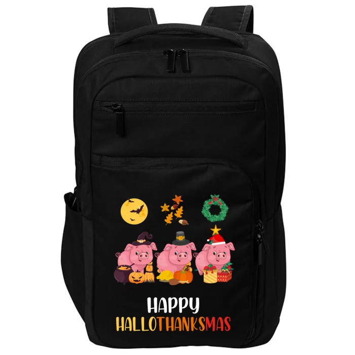 Cute Pig Thanksgiving Christmas Pig Happy Hallothanksmas Pig Gift Impact Tech Backpack