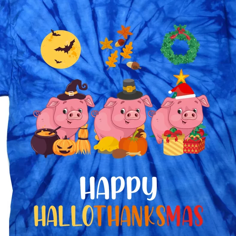 Cute Pig Thanksgiving Christmas Pig Happy Hallothanksmas Pig Gift Tie-Dye T-Shirt