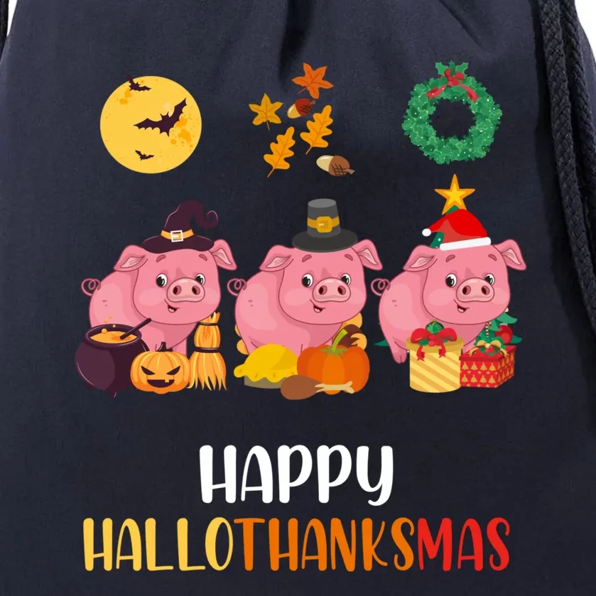 Cute Pig Thanksgiving Christmas Pig Happy Hallothanksmas Pig Gift Drawstring Bag