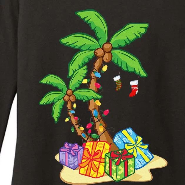 Christmas Palm Tree Tropical Xmas Coconut Lights Funny Gifts Womens CVC Long Sleeve Shirt