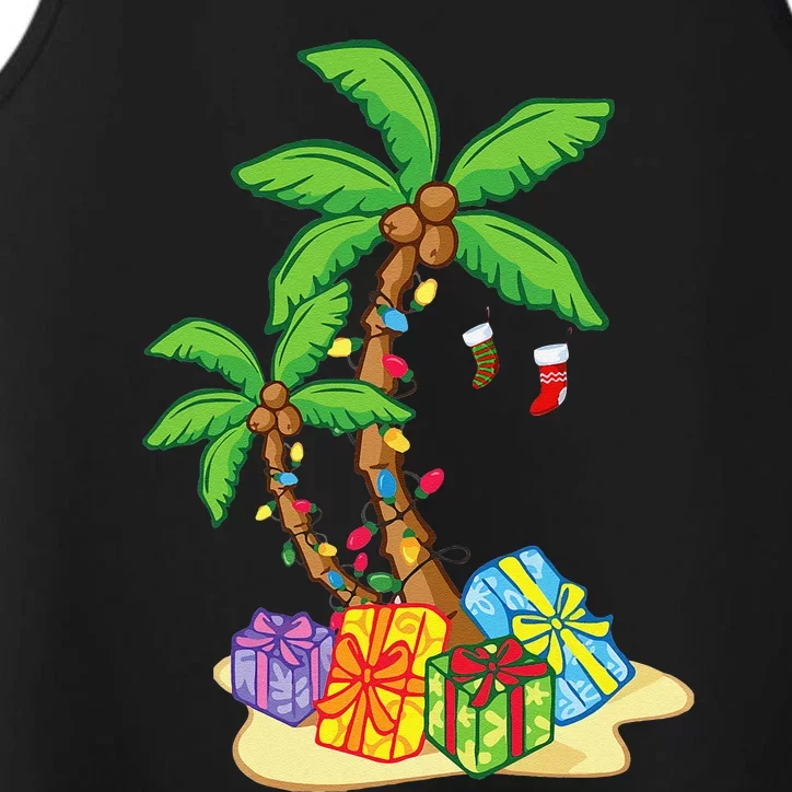 Christmas Palm Tree Tropical Xmas Coconut Lights Funny Gifts Performance Tank