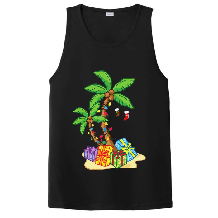 Christmas Palm Tree Tropical Xmas Coconut Lights Funny Gifts Performance Tank